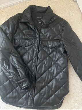 Love Tree Black Quilted Faux Leather Jacket Shacket